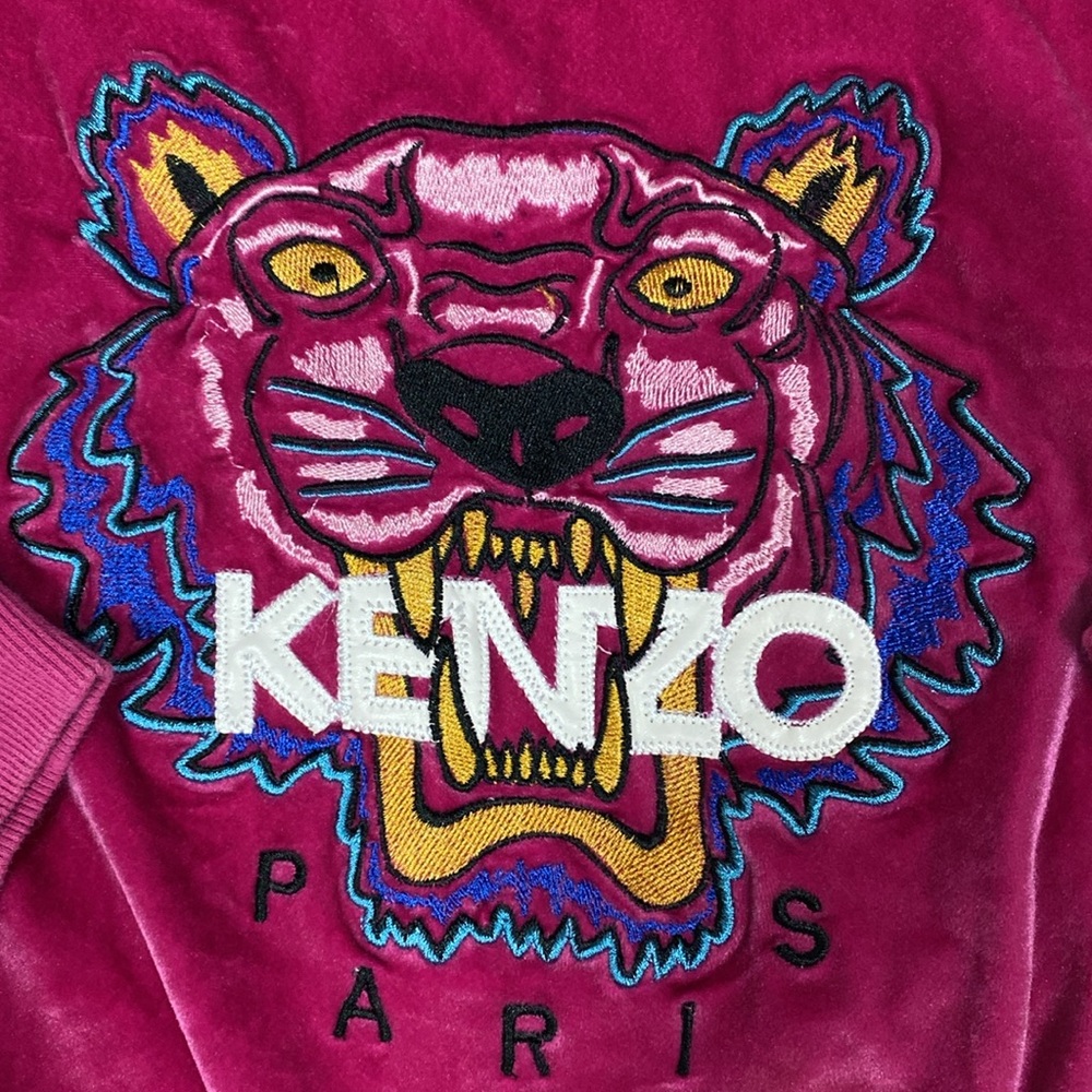 Kenzo Paris embroidered tiger raspberry velour sweatshirt size 7 - Picture 2 of 8